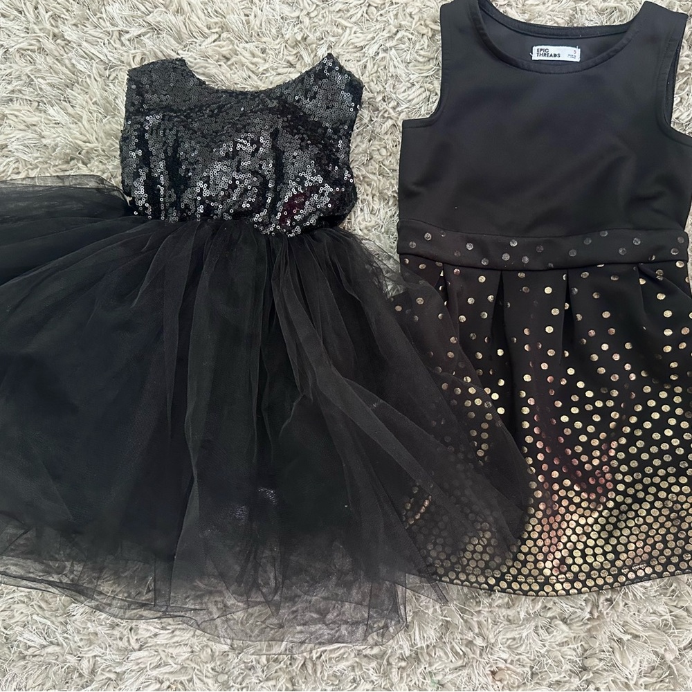 Elegant Black Sequin Kids Dress with Tulle & Black and Gold Dress with Polkadots